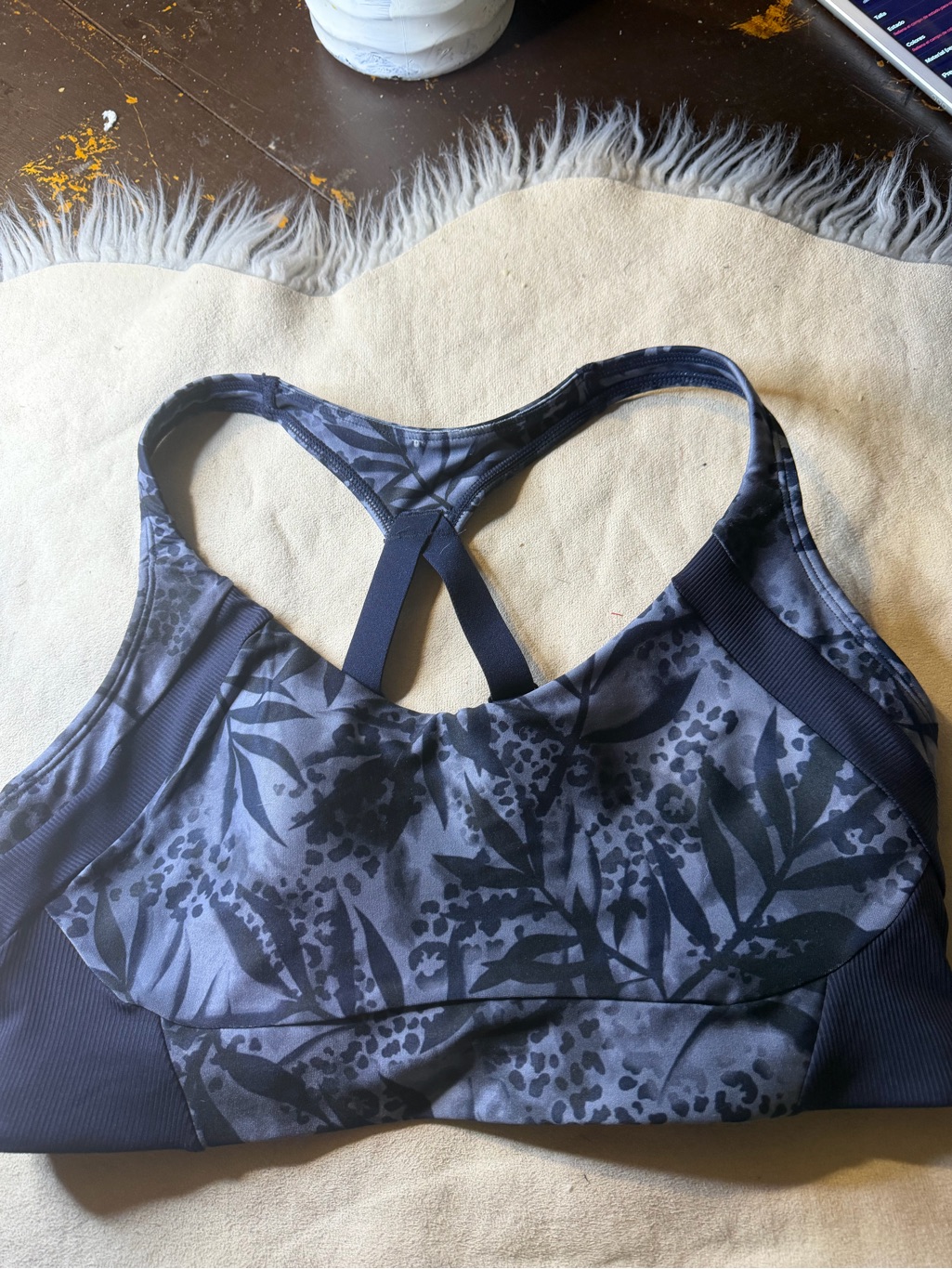 Avia Gray Navy Floral Racerback Sports Bra